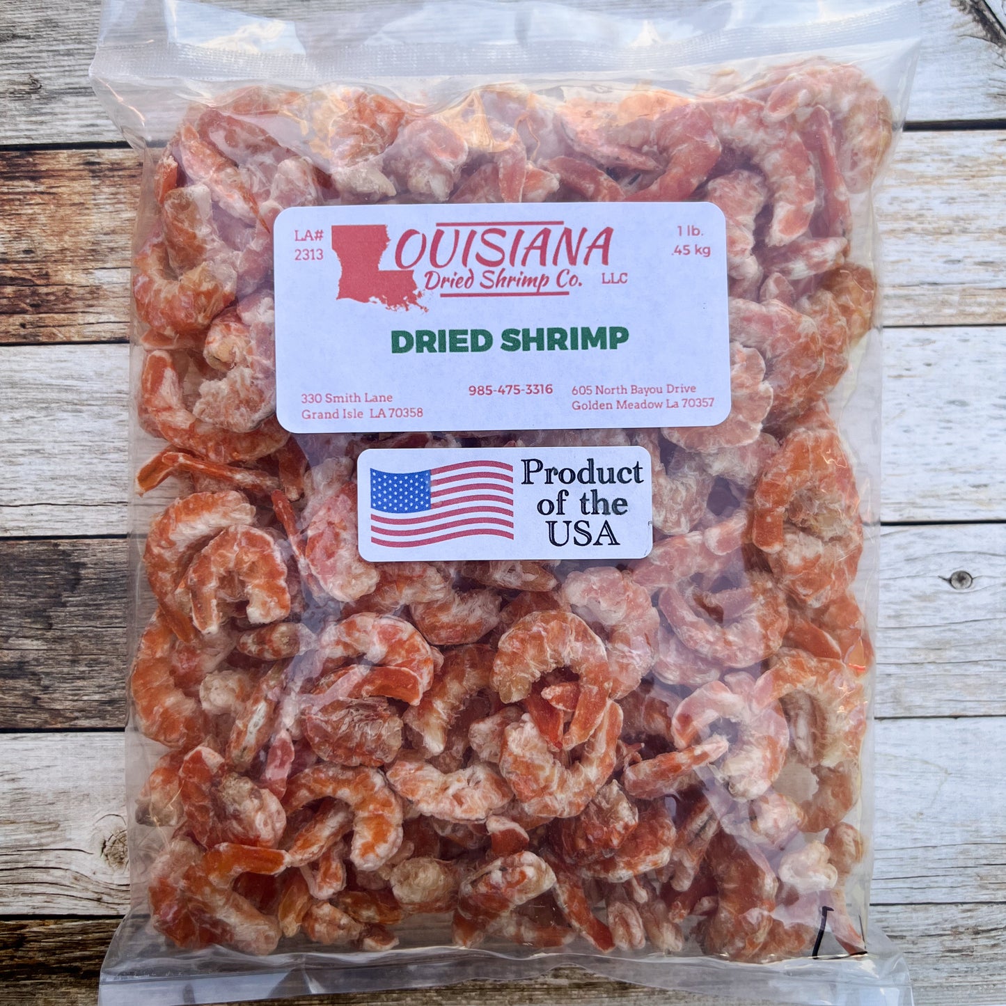 Louisiana Dried Shrimp Co. - 1 pound bag of dried large Louisiana Gulf Coast shrimp